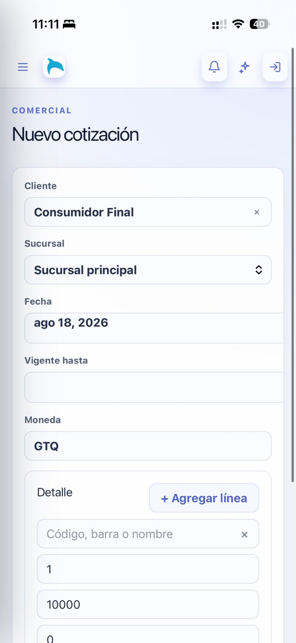 Cotización móvil de Wavi ERP